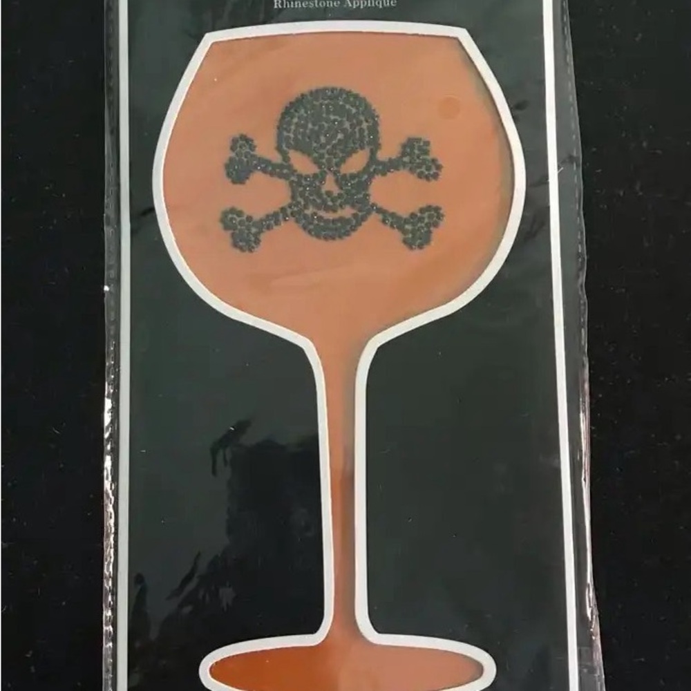 New Two's Company Halloween Glass Bling 6 Black Rhinestone Skull & Crossbones